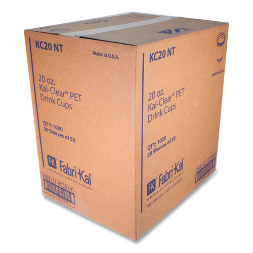 Kal-clear Pet Cold Drink Cups, 20 Oz, Plastic, Clear, 50/bag, 20 Bags/carton