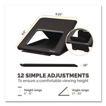 Breyta Laptop Stand, 9.25" X 10.55" X 0.55" To 8", Black, Supports Up To 8.8 Lbs