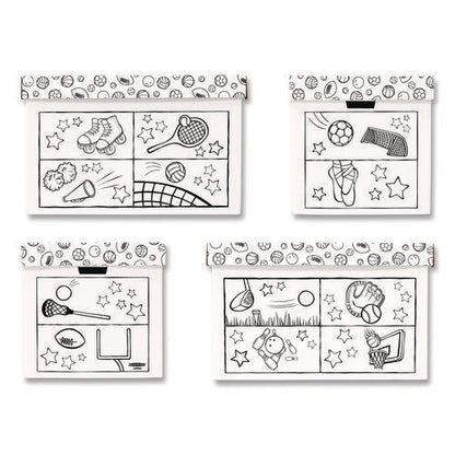 At Play Color In Toy Box, Sports Design, 1 Section, 39.27 Gal, 5.25 Cu Ft, 28" X 18" X 18", White/black