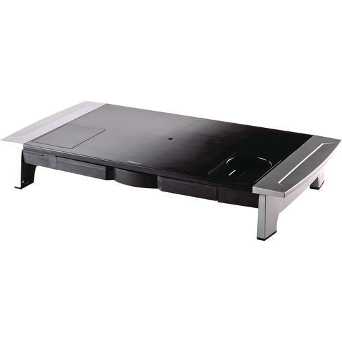 Office Suites Premium Monitor Riser, 27" X 14" X 4" To 6.5", Black/silver