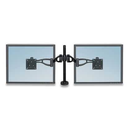 Professional Series Depth Adjustable Dual Monitor Arm, 360 Deg Rotation, 37 Deg Tilt, 360 Deg Pan, Black, Supports 24 Lb