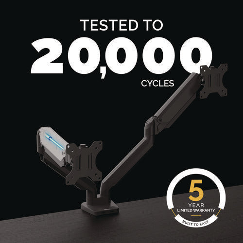 Platinum Series Dual Monitor Arm For 27" Monitors, 360 Deg Rotation, +85 Deg/-20 Deg Tilt, 360 Deg Pan, Black, Supports 20 Lb
