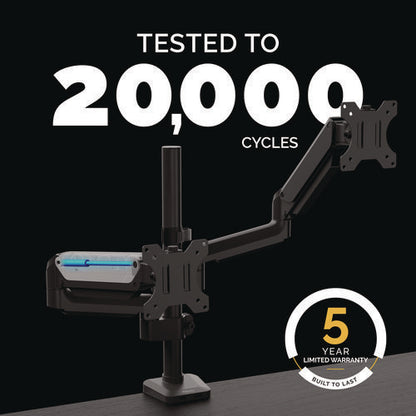 Platinum Series Dual Stacking Arm For 27" Monitors, 360 Deg Rotation, 180 Deg Tilt, 360 Deg Pan, Black, Supports 22 Lb