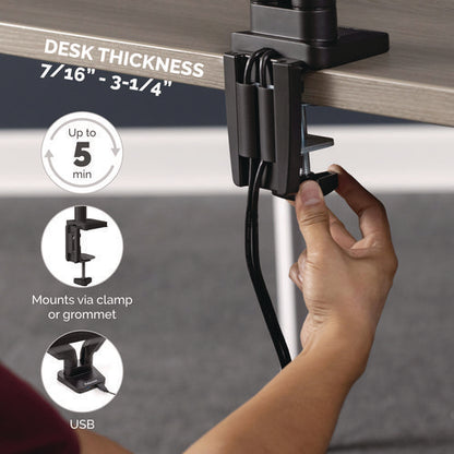 Platinum Series Dual Stacking Arm For 27" Monitors, 360 Deg Rotation, 180 Deg Tilt, 360 Deg Pan, Black, Supports 22 Lb