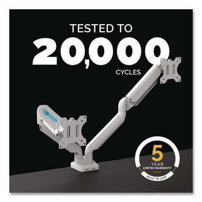 Platinum Series Dual Monitor Arm, For 40" Monitors, 360 Deg Rotation, 45 Deg Tilt, 180 Deg Pan, White, Supports 17.6 Lb