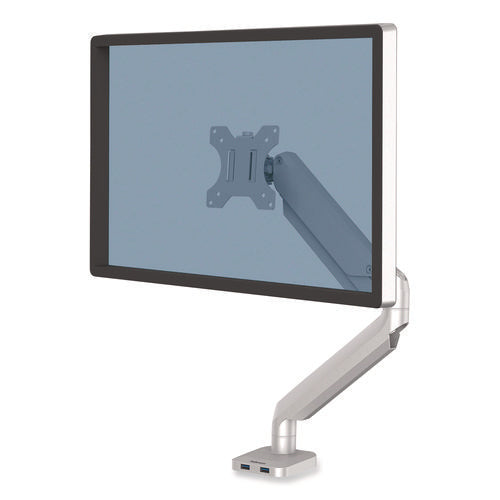 Platinum Series Single Monitor Arm, For 40" Monitors, 360 Deg Rotation, 45 Deg Tilt, 180 Deg Pan, Silver, Supports 20 Lb