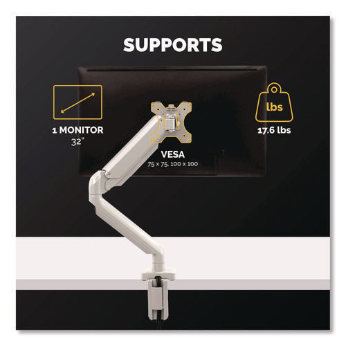 Platinum Series Single Monitor Arm, For 40" Monitors, 360 Deg Rotation, 45 Deg Tilt, 180 Deg Pan, Silver, Supports 20 Lb