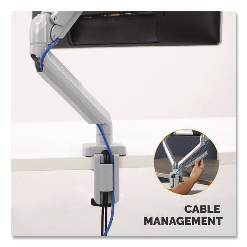 Platinum Series Single Monitor Arm, For 40" Monitors, 360 Deg Rotation, 45 Deg Tilt, 180 Deg Pan, Silver, Supports 20 Lb
