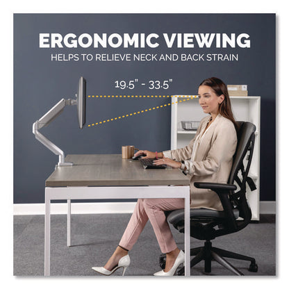 Platinum Series Single Monitor Arm, For 40" Monitors, 360 Deg Rotation, 45 Deg Tilt, 180 Deg Pan, Silver, Supports 20 Lb