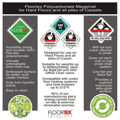 Cleartex Megamat Heavy-duty Polycarbonate Mat For Hard Floor/all Carpet, 46 X 53, Clear