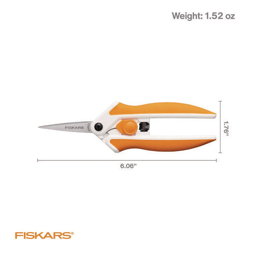 Micro-tip Easy Action Scissors, 6.1" Long, 1.75" Cut Length, Orange/white Handle