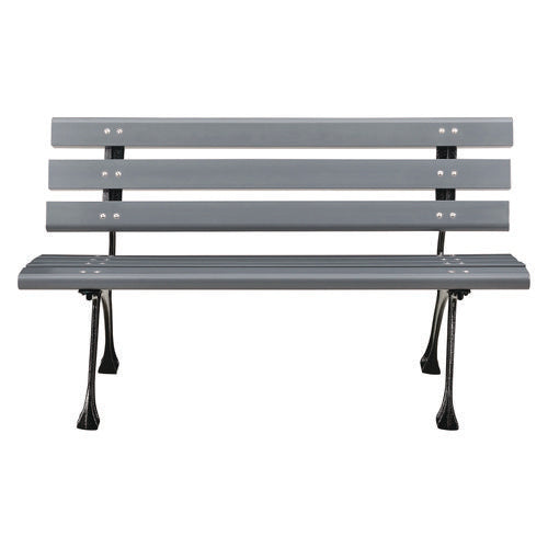 Recycled Plastic Benches With Back, 48" X 23" X 28", Gray Seat/back, Gray Base