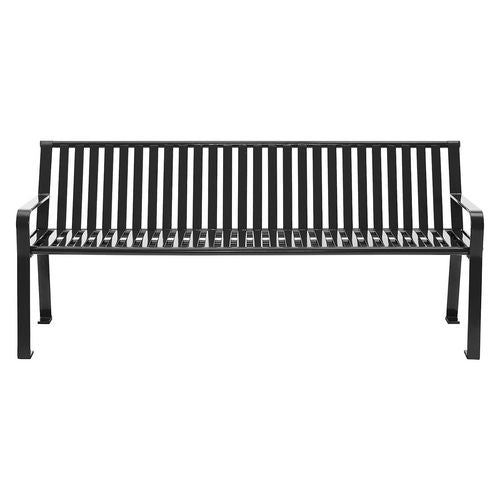Steel Slat Benches With Back, 72" X 26" X 31", Black Seat/back, Black Base