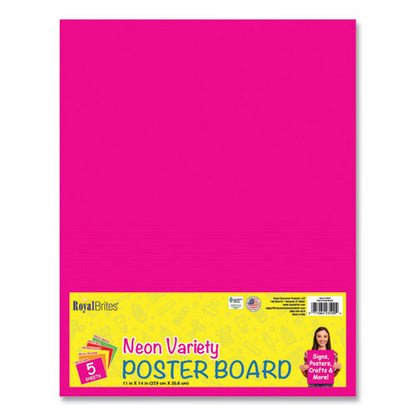 Premium Coated Poster Board, 11" X 14", Assorted Neon Colors, 5/pack