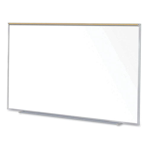 Magnetic Porcelain Whiteboard With Aluminum Frame And Maprail, 96.53" X 60.47", White Surface, Satin Aluminum Frame