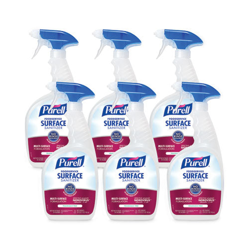 Foodservice Surface Sanitizer, Fragrance Free, 32 Oz Capped Bottle With Spray Trigger Included In Carton, 6/carton