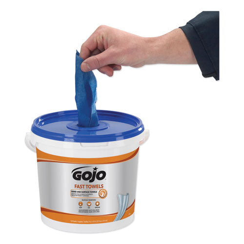 Fast Towels Hand Cleaning Towels, 9 X 10, Fresh Citrus, Blue, 130/bucket, 4 Buckets/carton