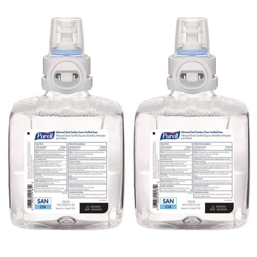 Advanced Hand Sanitizer Green Certified Foam Refill, For Cs8 Dispensers, 1,200 Ml, Fragrance-free, 2/carton