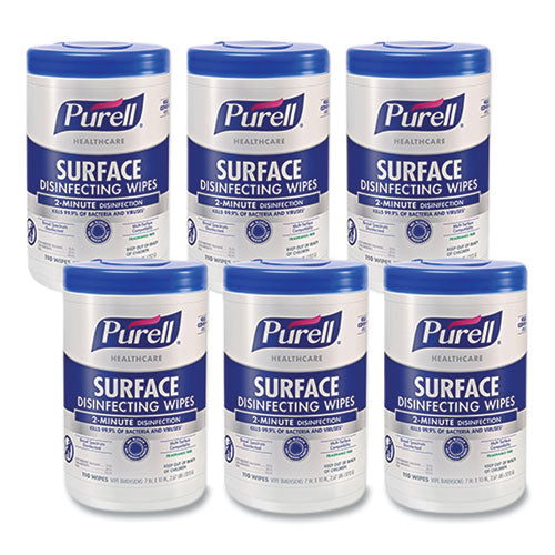 Healthcare Surface Disinfecting Wipes, 1-ply, 7 X 10, Unscented, White, 110 Wipes/canister, 6 Canisters/carton