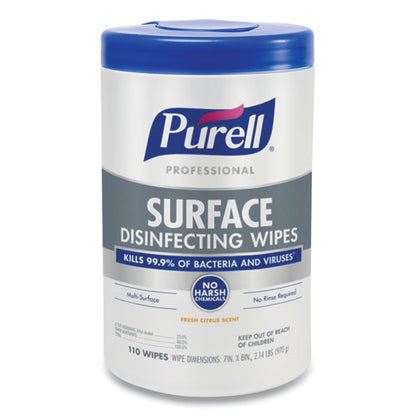 Professional Surface Disinfecting Wipes, 1-ply, 7 X 8, Fresh Citrus, White, 110/canister, 6 Canisters/carton