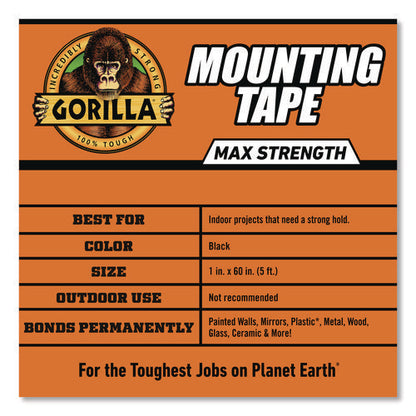 Max Strength Mounting Tape, Permanent, Holds Up To 45 Lb (3 Lbs Per 4 In), 1 X 60, Black