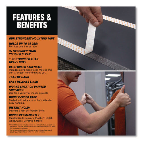 Max Strength Mounting Tape, Permanent, Holds Up To 45 Lb (3 Lbs Per 4 In), 1 X 60, Black