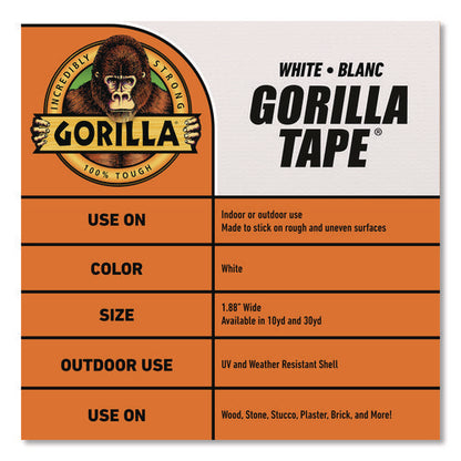 Gorilla Tape, 3" Core, 1.88" X 30 Yds, White