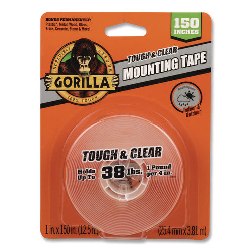 Tough And Clear Double-sided Mounting Tape, Permanent, Holds Up To 0.25 Lb Per Inch, 1" X 12.5 Ft, Clear