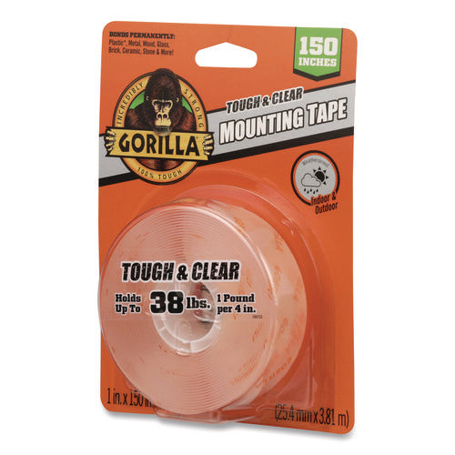 Tough And Clear Double-sided Mounting Tape, Permanent, Holds Up To 0.25 Lb Per Inch, 1" X 12.5 Ft, Clear