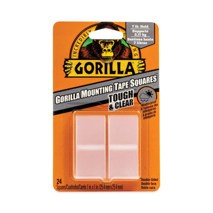Tough And Clear Double-sided Mounting Tape Squares, Holds Up To 0.58 Lb Per Pair (up To 7 Lb Per 24), 1" X 1", Clear, 24/pack