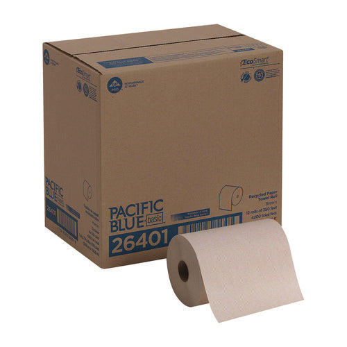 Pacific Blue Basic Recycled Paper Towel Roll, 1-ply, 7.88 X 350 Ft, Brown, 12 Rolls/carton