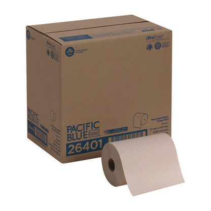Pacific Blue Basic Recycled Paper Towel Roll, 1-ply, 7.88 X 350 Ft, Brown, 12 Rolls/carton