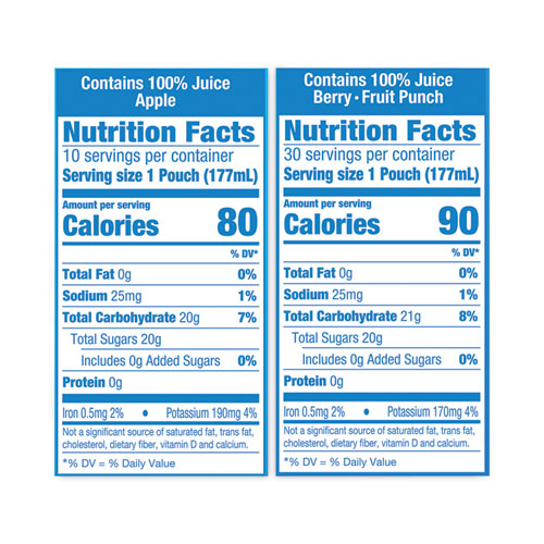 100% Juice Pouches Variety Pack, 6 Oz, 40 Pouches/carton