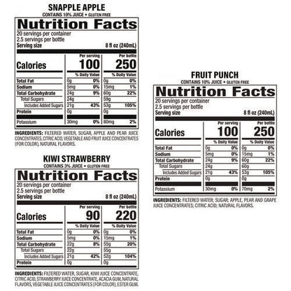 Juice Drink Variety Pack, Snapple Apple, Fruit Punch, Kiwi Strawberry, 20 Oz Bottle, 24/carton