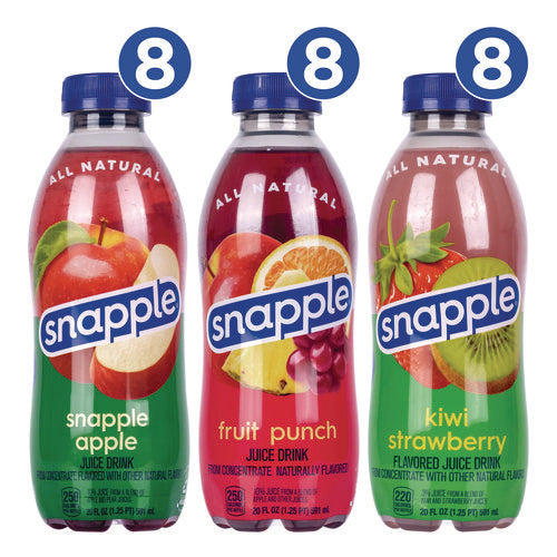 Juice Drink Variety Pack, Snapple Apple, Fruit Punch, Kiwi Strawberry, 20 Oz Bottle, 24/carton