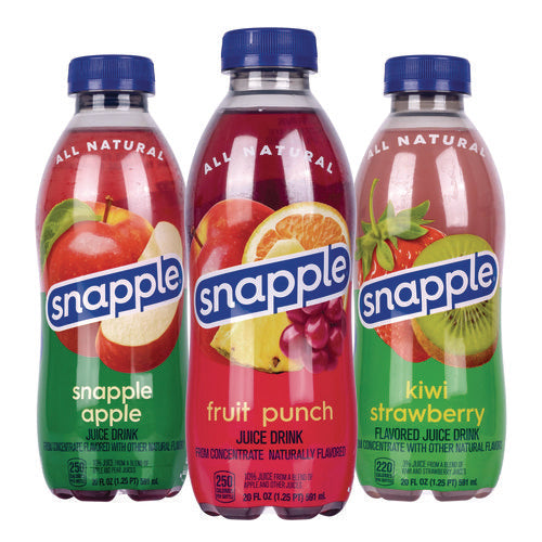 Juice Drink Variety Pack, Snapple Apple, Fruit Punch, Kiwi Strawberry, 20 Oz Bottle, 24/carton