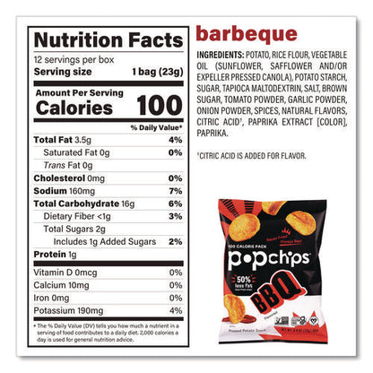 Potato Chips, Variety Pack, Barbeque, Sea Salt, Sour Cream And Onion, 0.8 Oz Bag, 30/pack