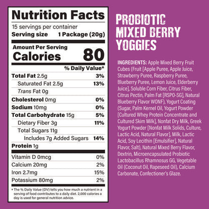 Probiotic Yoggies Variety Snack Pack, Assorted Flavors, 0.7 Oz Bag, 30/carton