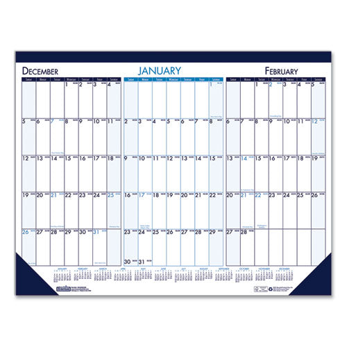Three Month Desk Pad, 22 X 17, White/blue/teal Sheets, Blue Binding, Blue Corners, 14-month: Dec 2025 To Jan 2027