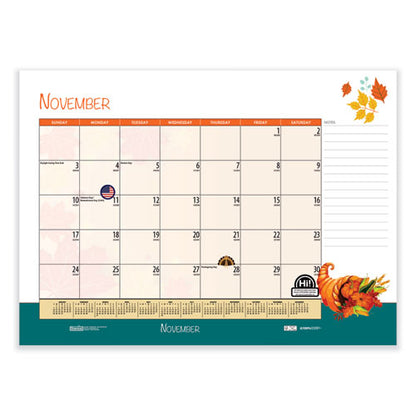 Recycled Desk Pad Calendar, Illustrated Seasons Artwork, 22 X 17, Black Binding/corners,12-month (jan To Dec): 2026