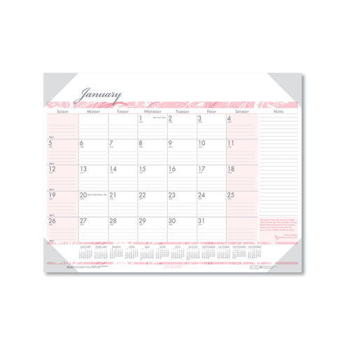 Recycled Monthly Desk Pad Calendar, Breast Cancer Awareness Artwork, 22 X 17, Black Binding/corners,12-month (jan-dec): 2026