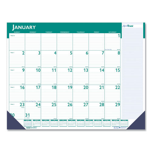 Express Track Monthly Desk Pad Calendar, 22 X 17, White/teal Sheets, Teal Binding, 13-month: Jan 2026 To Jan 2027