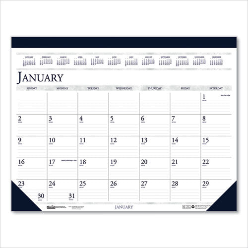 Recycled Two-color Monthly Desk Pad Calendar, 18.5 X 13, Perforated White/blue/gray Sheets, 12-month (jan-dec): 2026