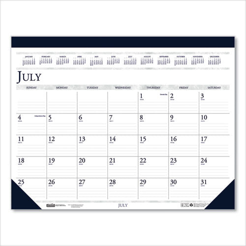 Recycled Academic Desk Pad Calendar, 18.5 X 13, White/blue Sheets, Blue Binding/corners, 14-month: July 2025 To Aug 2026