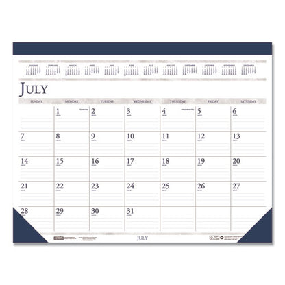 Recycled Academic Desk Pad Calendar, 18.5 X 13, White/blue Sheets, Blue Binding/corners, 14-month: July 2025 To Aug 2026