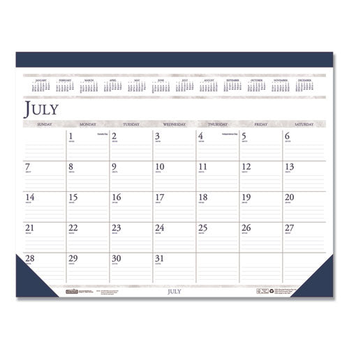 Recycled Academic Desk Pad Calendar, 18.5 X 13, White/blue Sheets, Blue Binding/corners, 14-month: July 2025 To Aug 2026