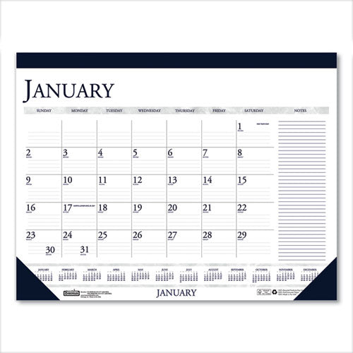 Recycled Two-color Monthly Desk Pad Calendar With Notes Section, 18.5 X 13, Blue Binding/corners, 12-month (jan-dec): 2026