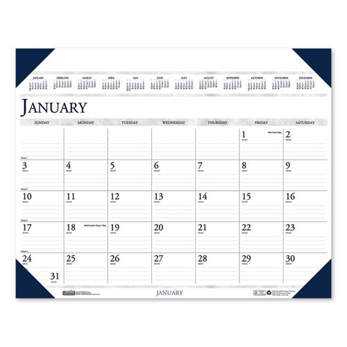 Executive Monthly Desk Pad Calendar, 24 X 19, White/blue Sheets, Blue Corners, 12-month (jan To Dec): 2026