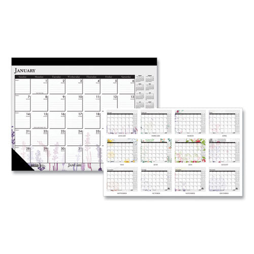Recycled Desk Pad Calendar, Wild Flowers Artwork, 22 X 17, White Sheets, Black Binding/corners,12-month (jan-dec): 2026