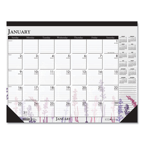 Recycled Desk Pad Calendar, Wild Flowers Artwork, 18.5 X 13, White Sheets, Black Binding/corners,12-month (jan-dec): 2026